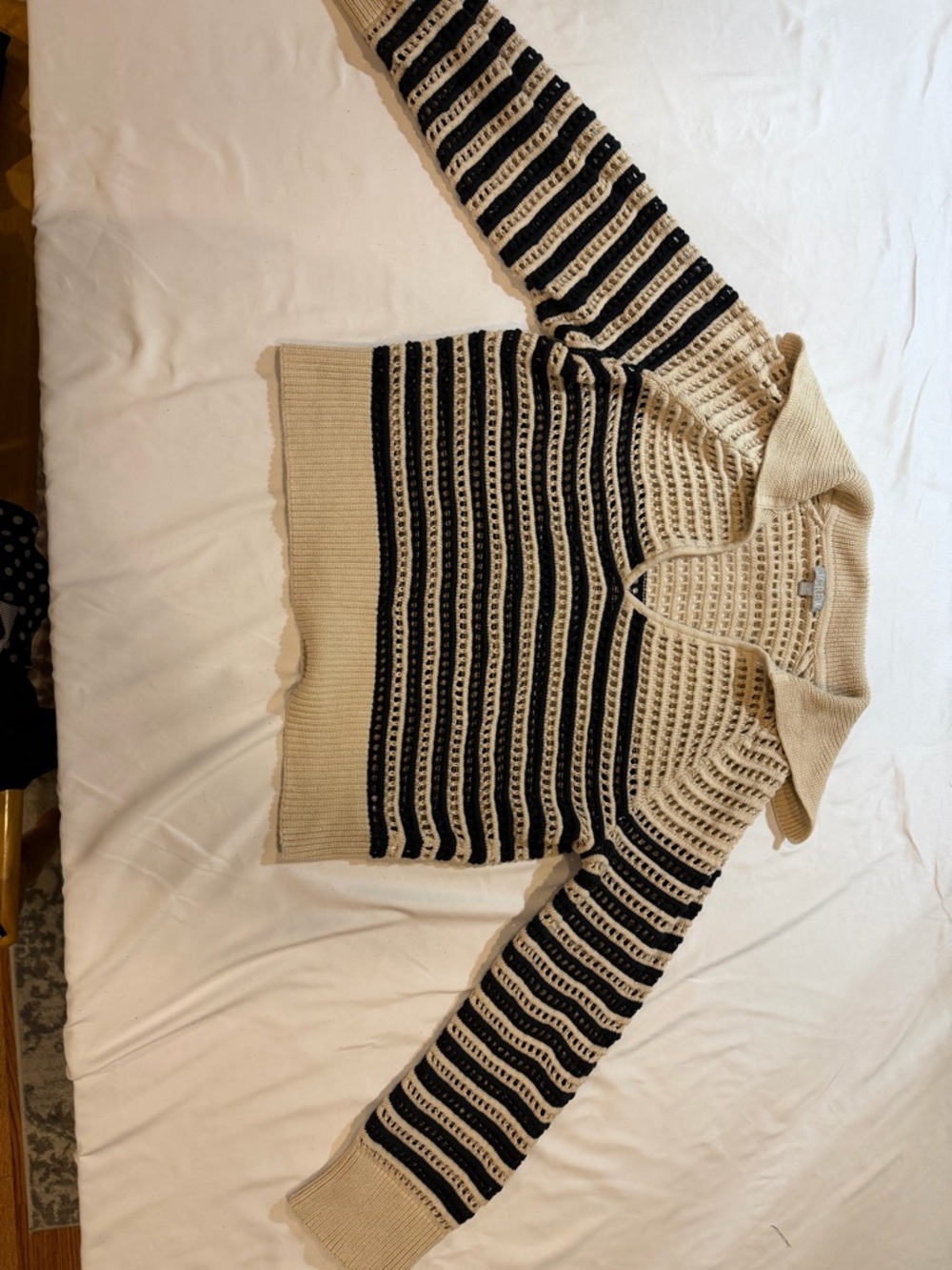 J. Crew Open-Knit V-Neck Stripe Sweater in Beige and Black - Picture 4 of 4